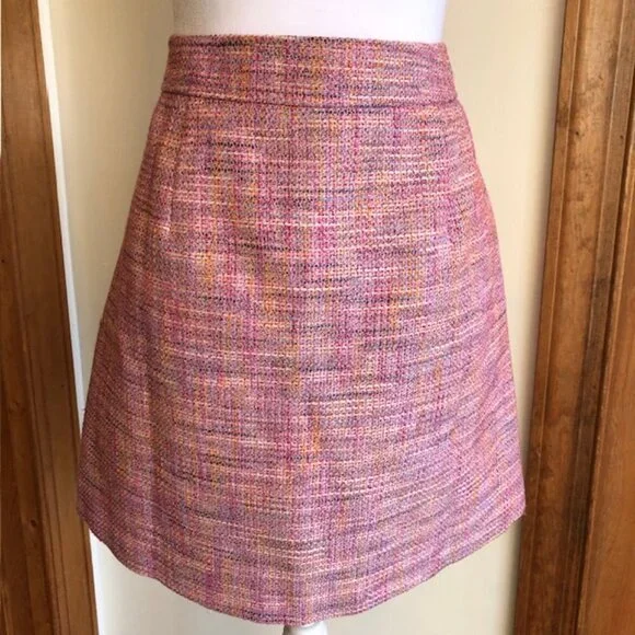 LOFT Pink Tweed A Line Petite Tailored Skirt 12P - Picture 9 of 15